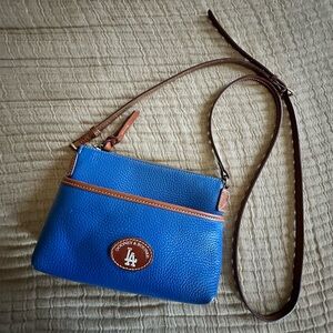 Dooney & Bourke Dodgers Blue and Brown Crossbody Bag with Leather Trim